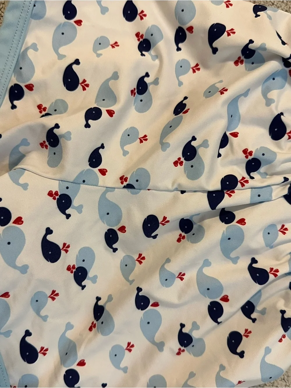 Kids Whale Print Swim Trunks - White with Blue Whales